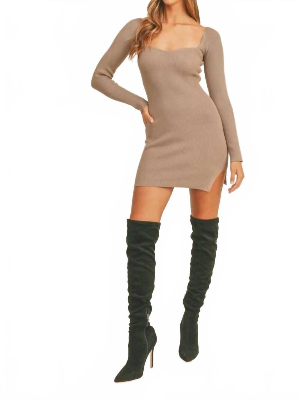 NEW MABLE sweater ribbed mini dress in mocha